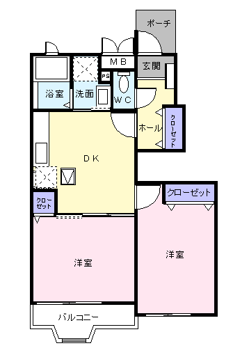 オークスクエア(2DK/1階)の間取り写真