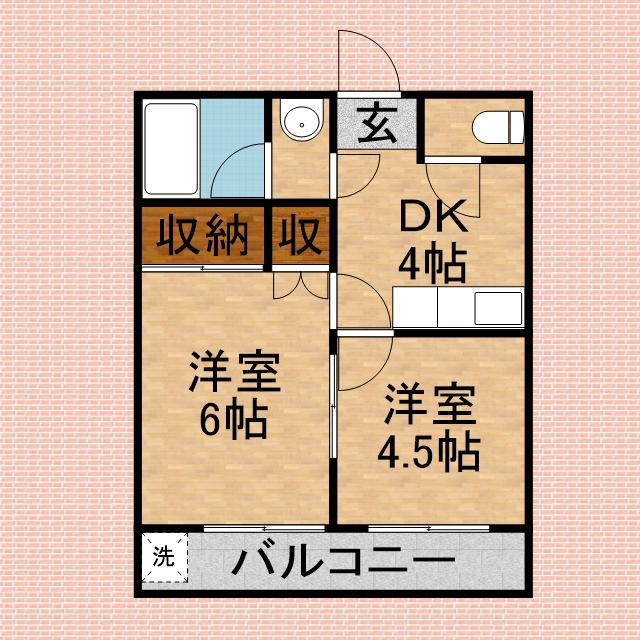 キャロットハウス岸町(2K/2階)の間取り写真