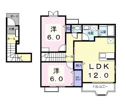 グランド ソレイユ Ⅰ(2LDK/2階)の間取り写真