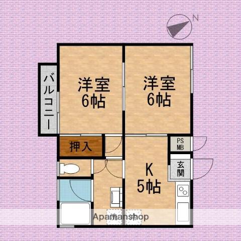 プランドール弐番館(2K/1階)の間取り写真
