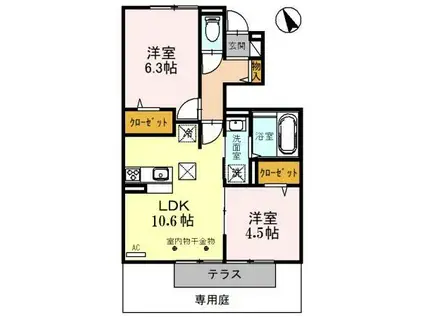 プレミアムリコス 弐号館(2LDK/1階)の間取り写真