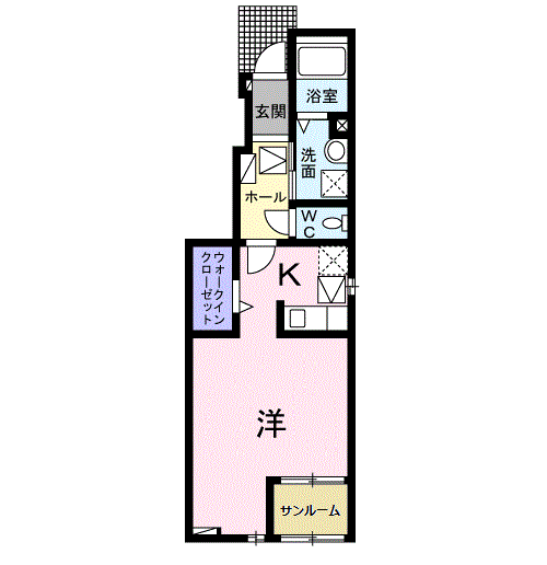 プラシードUⅡ(1K/1階)の間取り写真