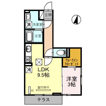 クレール西大宮(1LDK/1階)の間取り写真