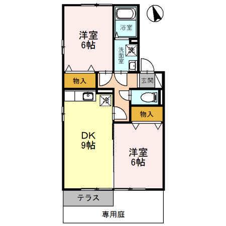 オークスハイムつきぢ(2DK/1階)の間取り写真