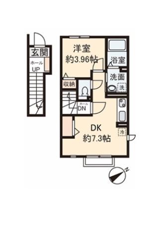 ベルサイズフラット鶴瀬(1DK/2階)の間取り写真