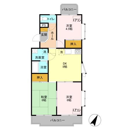 グランドムール上福岡(3DK/2階)の間取り写真