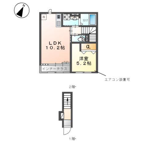 ルナ・ソレイユ(1LDK/2階)の間取り写真