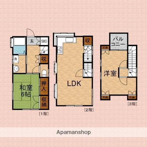 東武鉄道東上線 上福岡駅 徒歩6分 3階建 築38年(2LDK)の間取り写真