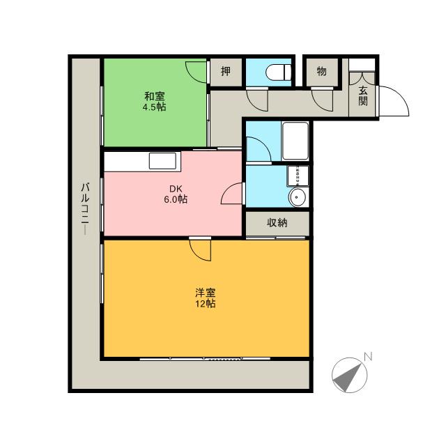 サンライト朝田(2DK/4階)の間取り写真