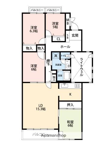 ハイツ大井町(4LDK/4階)の間取り写真