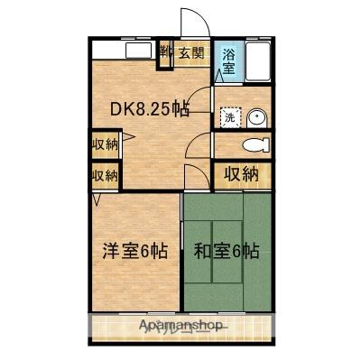 ウェルネス(2DK/2階)の間取り写真