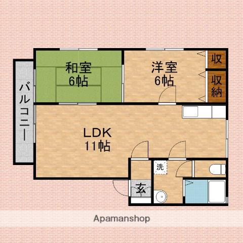 ハピディアスⅠ(2LDK/2階)の間取り写真