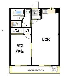 高階マンション(1LDK/2階)の間取り写真