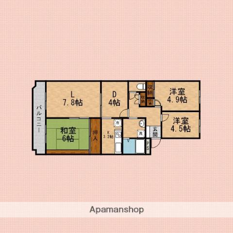 川越グリーンパークE-1号棟(3LDK/5階)の間取り写真
