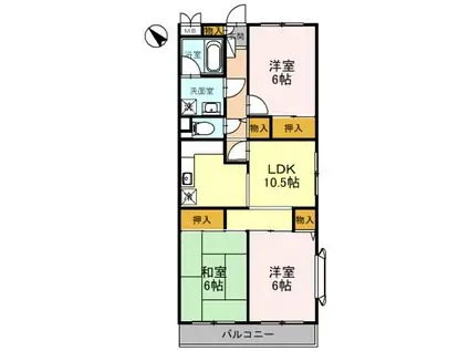 ラフィーネ鶴ケ岡(3LDK/1階)の間取り写真