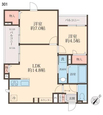 HANNA GREEN イースト(2LDK/3階)の間取り写真