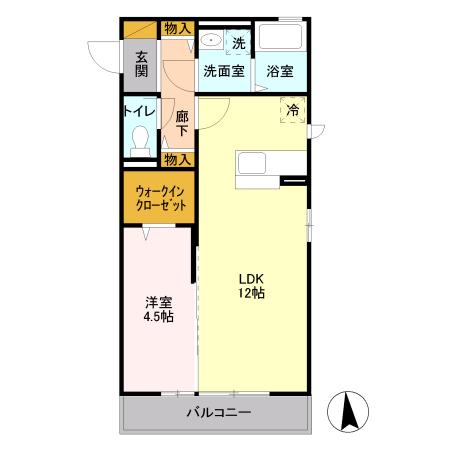 オルテシア Ⅱ(1LDK/2階)の間取り写真