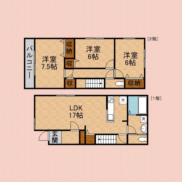 東武鉄道東上線 新河岸駅 徒歩9分 2階建 築2年(3LDK)の間取り写真