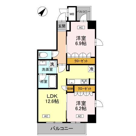 エマリーグレース(2LDK/3階)の間取り写真