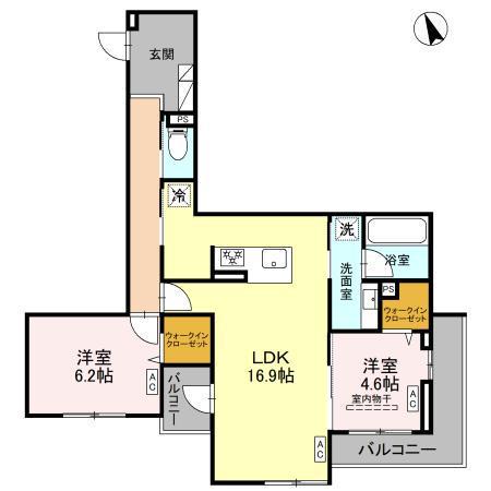 クレール(2LDK/2階)の間取り写真