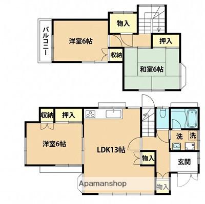 東武鉄道東上線 鶴瀬駅 徒歩17分 2階建 築44年(3LDK)の間取り写真