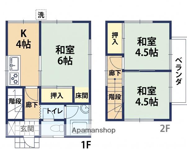 東武鉄道東上線 ふじみ野駅 徒歩19分 2階建 築55年(3K)の間取り写真