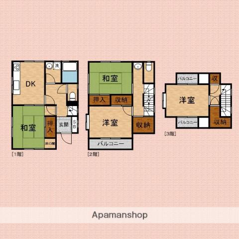 東武鉄道東上線 志木駅 バス乗車時間：24分 中宗岡三丁目バス停で下車 徒歩2分 3階建 築36年(4DK)の間取り写真