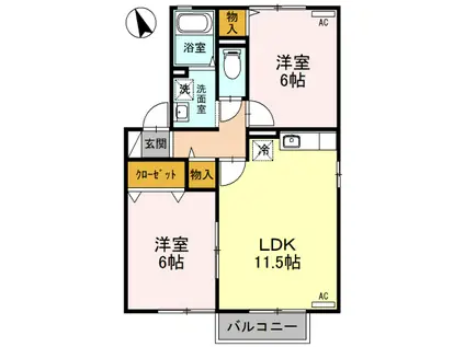 愛花夢 五号館(2LDK/1階)の間取り写真