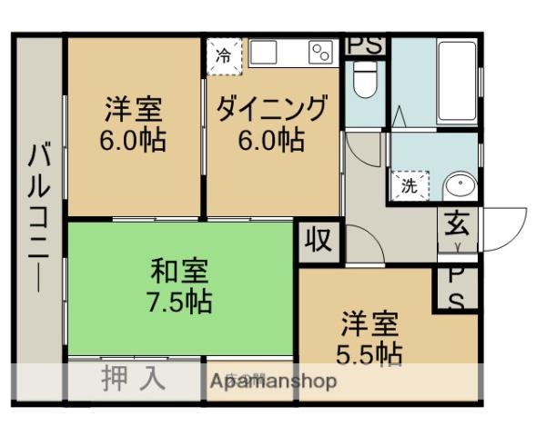 ドルフレーベンベルク(3DK/2階)の間取り写真