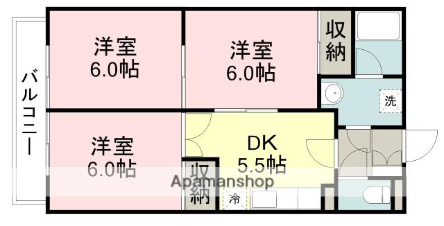 スカイパレス(3K/3階)の間取り写真