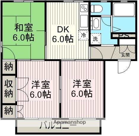 プレジデントⅣ(3DK/1階)の間取り写真