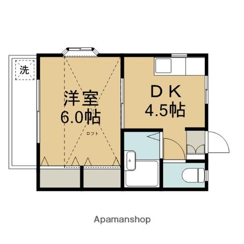 スィート若葉(1DK/2階)の間取り写真