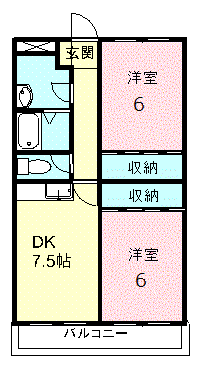 サンロイヤルマンション(2DK/2階)の間取り写真
