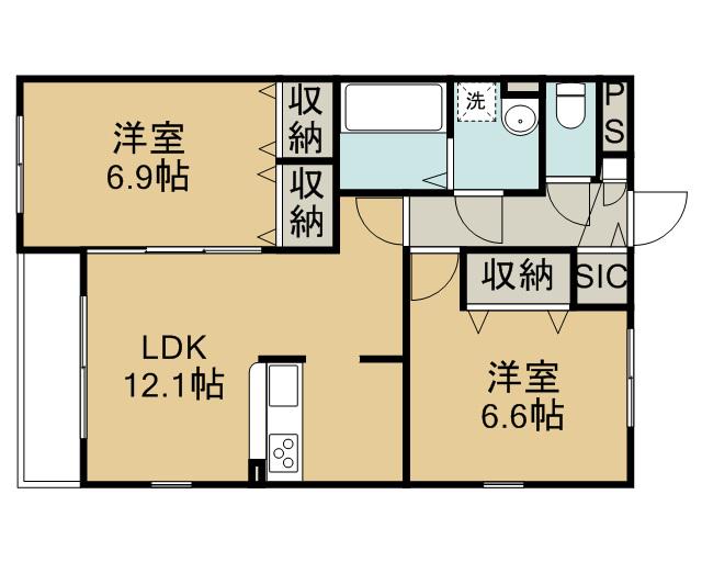 アムールサンドエルⅡ(2LDK/2階)の間取り写真