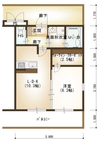 ルネス アスカ(1LDK/1階)の間取り写真