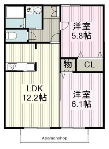 パルメゾン(2LDK/2階)の間取り写真
