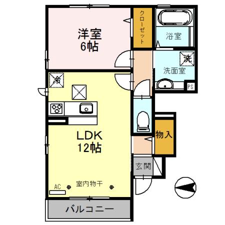 シェルフルール(1LDK/1階)の間取り写真