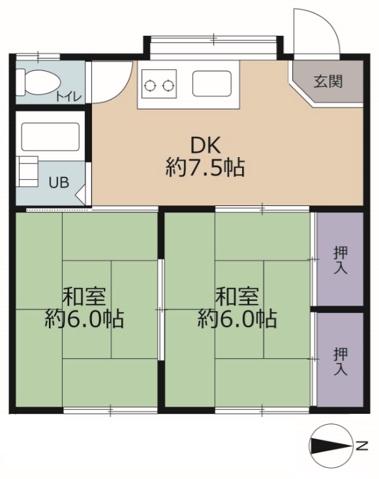 水堀コーポ(2DK/1階)の間取り写真