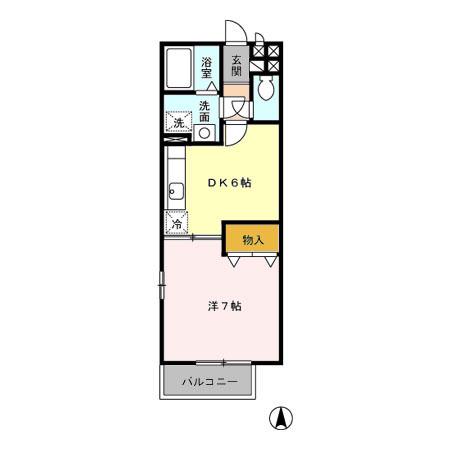 スカイパレス(1DK/2階)の間取り写真