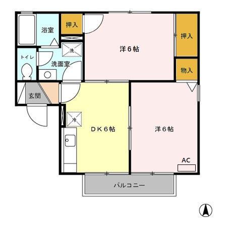 ジュピターズ A/B(2DK/2階)の間取り写真