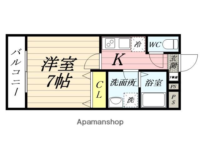 ジーメゾン川越仙波町(1K/1階)の間取り写真