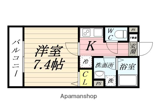 ジーメゾン川越仙波町(1K/2階)の間取り写真