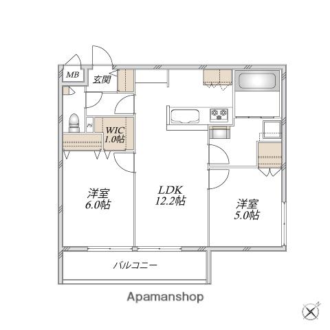 レジデンスヒューゲル鶴ヶ丘Ⅰ(2LDK/2階)の間取り写真