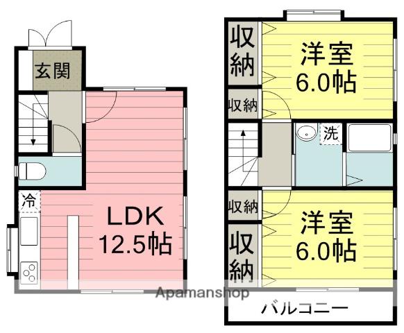 東武鉄道東上線 新河岸駅 徒歩20分 2階建 築21年(2LDK)の間取り写真