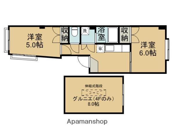 ロイヤルハイツ(2K/4階)の間取り写真