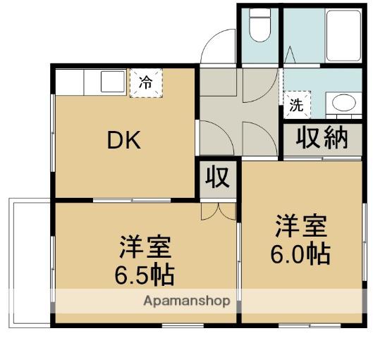 スカイハイツ西B棟(2DK/2階)の間取り写真