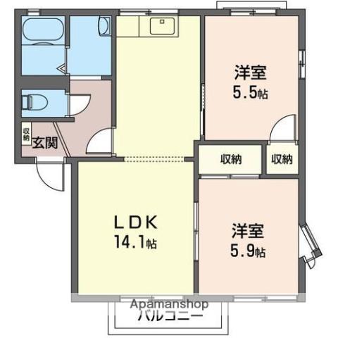 ソレイユ(2LDK/2階)の間取り写真