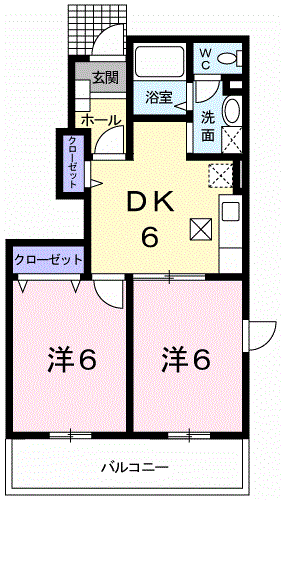 ピュアプレイン(2DK/1階)の間取り写真