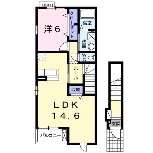 ヴィラ・ソレイユ(1LDK/2階)の間取り写真