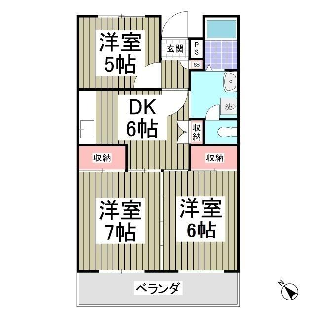 パークタウン鶴ヶ島(3DK/5階)の間取り写真
